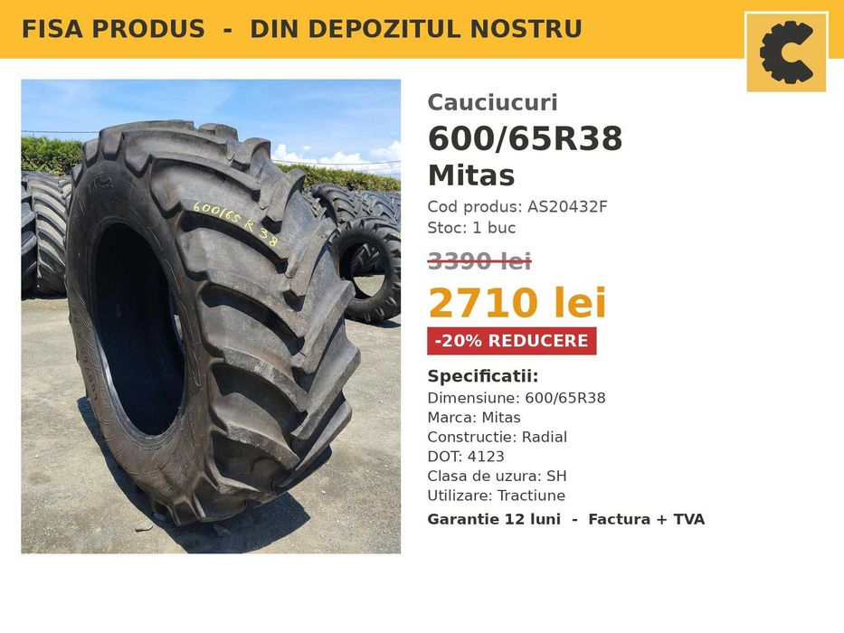 Cauciucuri 600/65R38 Mitas Anvelope Tractor SH Garantie REDUS Factura