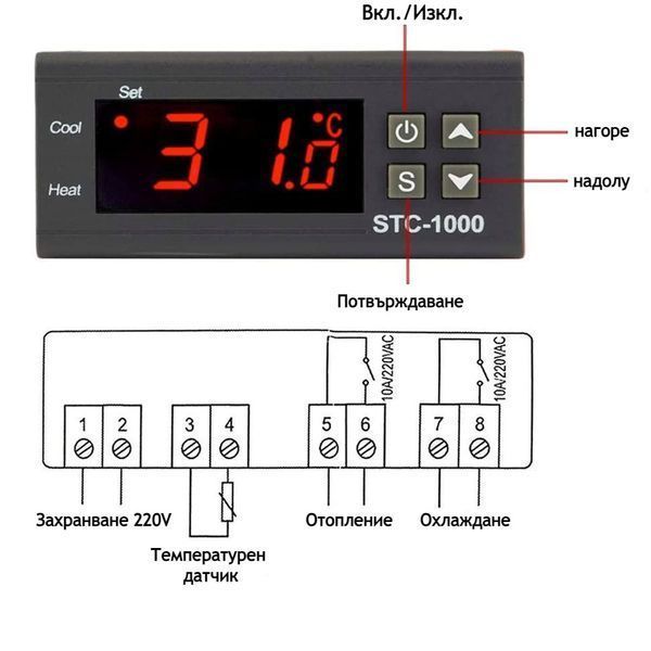 Терморегулатор STC-1000 със сензор, термостат контролер 230V