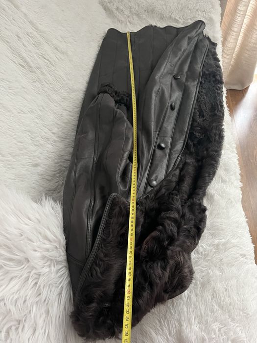 Palton lung din piele naturală cu blană naturală hand made