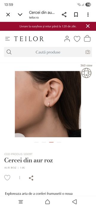 Cercei Teilor 14 K aur roz-ambalaj complet