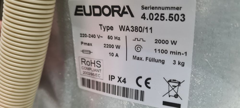 МИНИ Пералня Eudora - Babynova 380 3кг 1100обр  А+