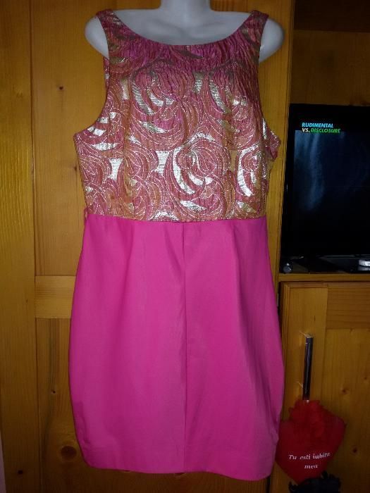 Rochie eleganta roz/auriu marimea M-L / 38 - 40