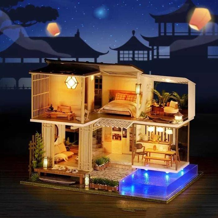 Joc interactiv,macheta casuta de asamblat, miniatura, Casa cu piscina