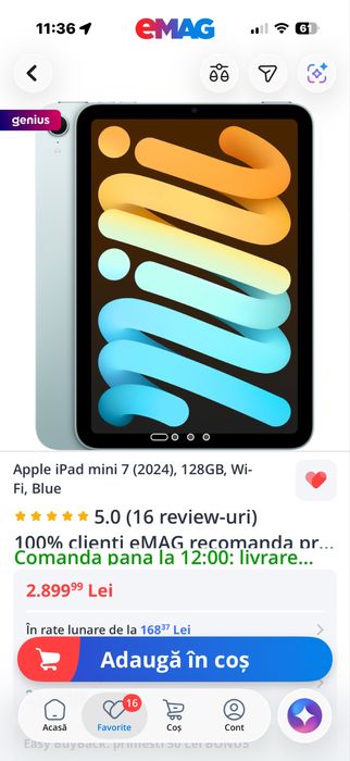 ipad mini A17 pro 128gb wifi blue, noua, sigilata.