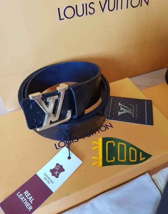 Curea piele naturala, logo metalic auriu/argintiu,cutie,saculet, etich