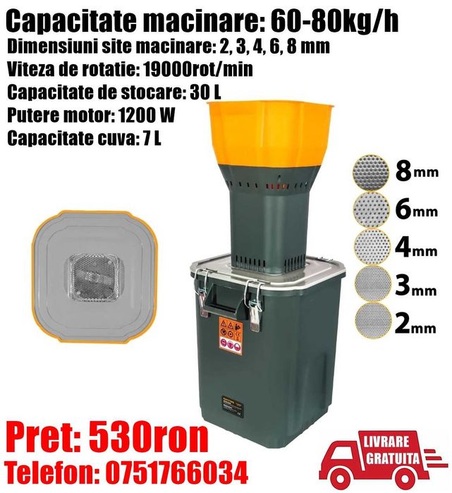 Moara Macinat Uruitor Cereale 1200w 60-80kg/h + LIVRARE GRATUITA