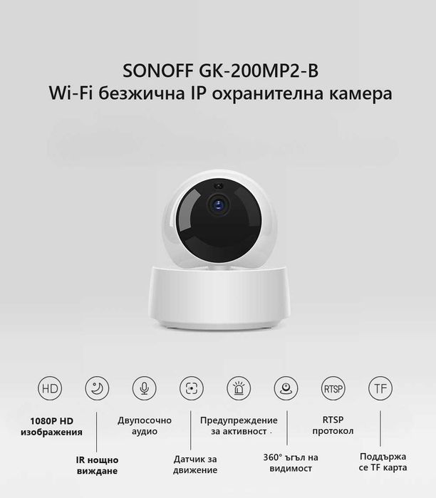 SONOFF GK-200MP2-B Смарт WiFi IP Камера 1080P HD | 360 градуса | IR