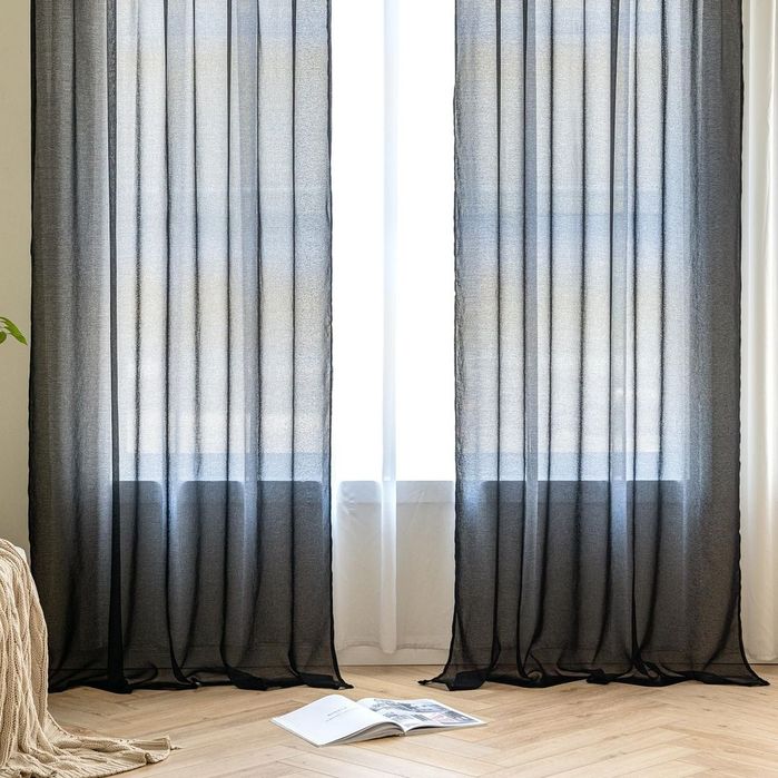 Perdele Voal Negru MIULEE 140x245 cm Set 2 Bucati*