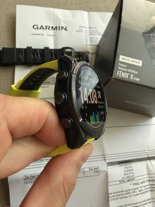 Garmin Fenix 8 AMOLED Titanium Sapphire 47mm - Factura si Garantie + Curea NOUĂ galben neon
