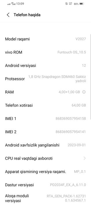 Vivo sotiladi narxi 500 000