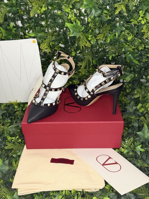 Pantofi/Tocuri Valentino Garavani Rockstud Grainy Leather Ankle Strap Pump 100 Mm