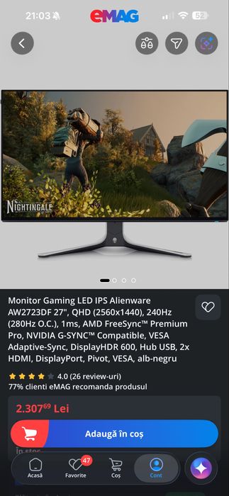 Monitor Alien 2k 280hz