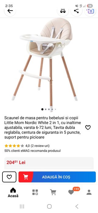 Scaunel de masa pentru bebelusi  little mom
