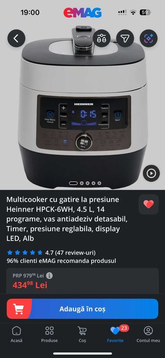 Multicooker cu gatire la presiune Heinner HPCK-6WH