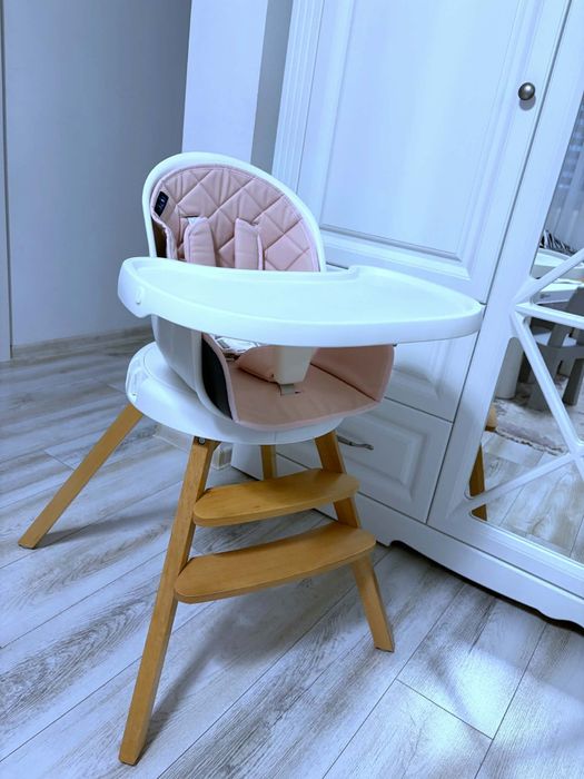 Scaun de masa 3 in 1 Juju Eat&Twist, rotativ 360 grade, Roz