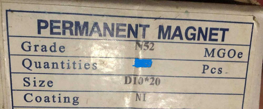 Magneti neodim cilindrici 10x20 mm N52. ULTIMELE 100 DE BUCATI!