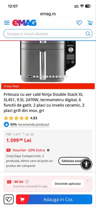 Friteuza cu aer cald Ninja Double Stack XL