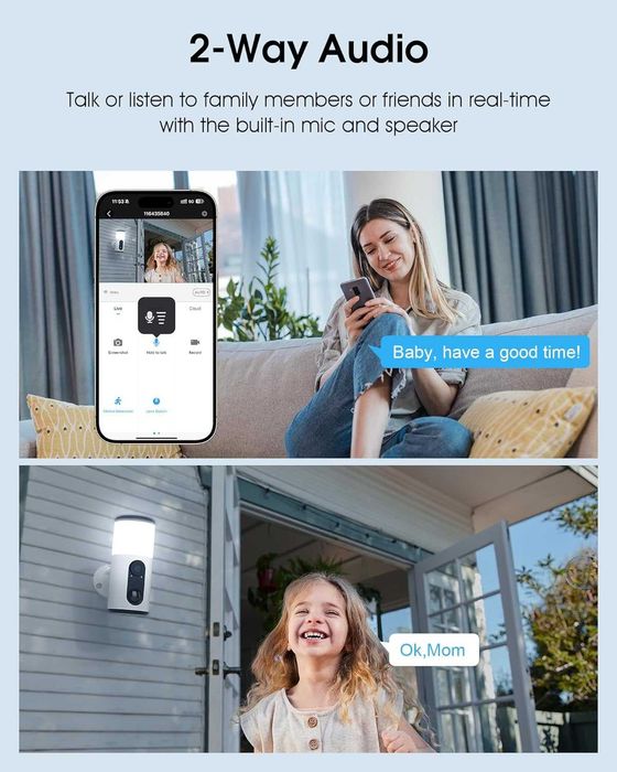 ANRAN 2K безжична соларна охранителна камера с прожектор, PIR детектор