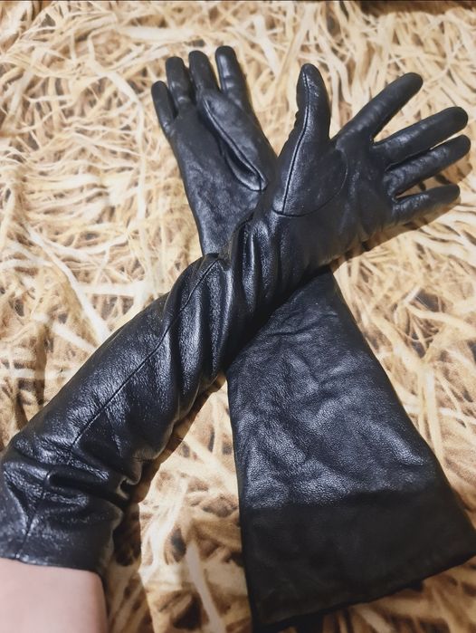 Луксозни дамски черни дълги ръкавици от качествена естествена кожа.XXL