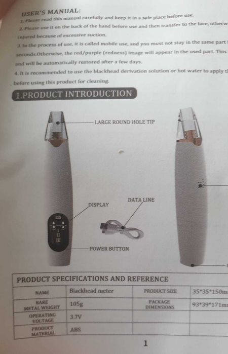 Aparat vacuum îngrijire ten , Reincarcabil USB, Aspirator cosuri