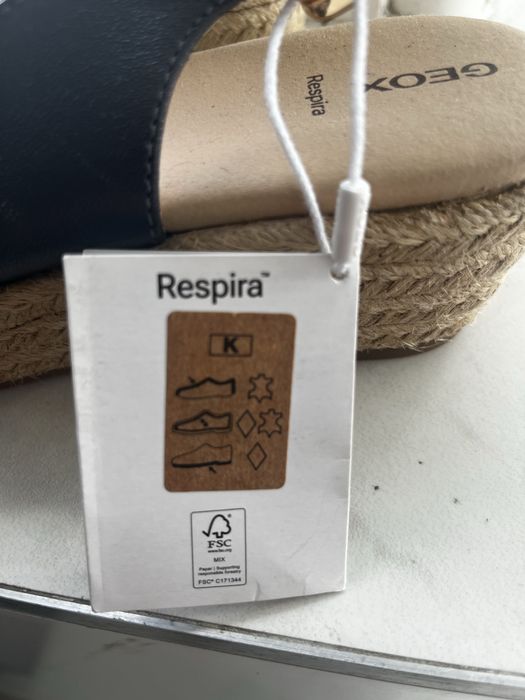Espadrile Geox din piele , Sandale wedge de piele, Albastru ultramarin