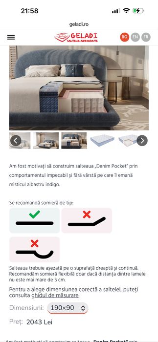 Pat copii 90 x 190 + saltea premium denim pocket