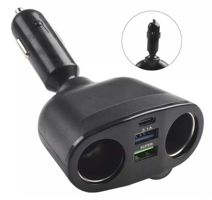 Зарядно разклонител за запалка 2-ка с 2 USB и волтметър