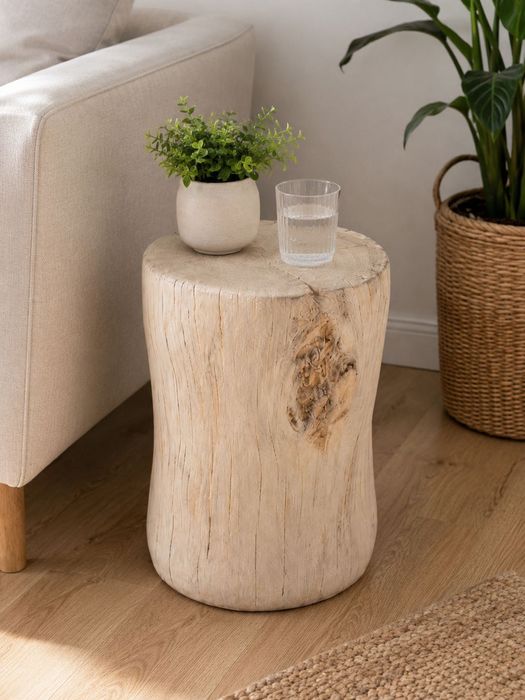 Masuta de cafea tip buturugă masa laterala din MGO, măsuță cafea interior/exterior, aspect lemn natural