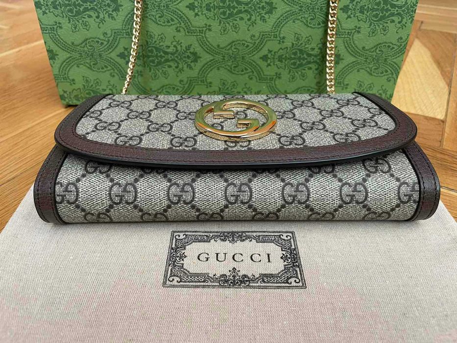 Дамска Мини чанта Gucci Blondie Гучи GG Бежов Canvas Златно Gold лого