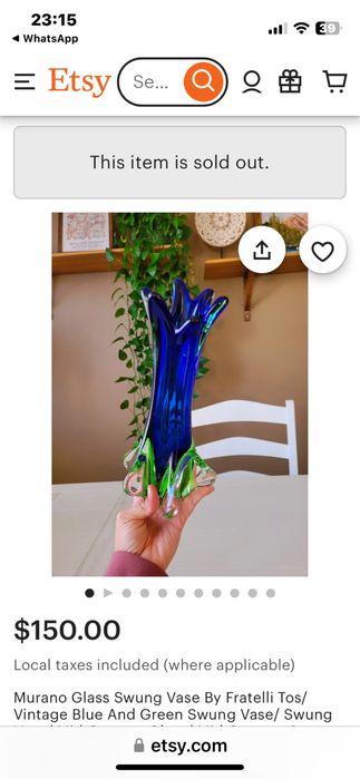 Ваза Мурано стъкло  Swung от Fratelli Toso Венецианско ръчно правено