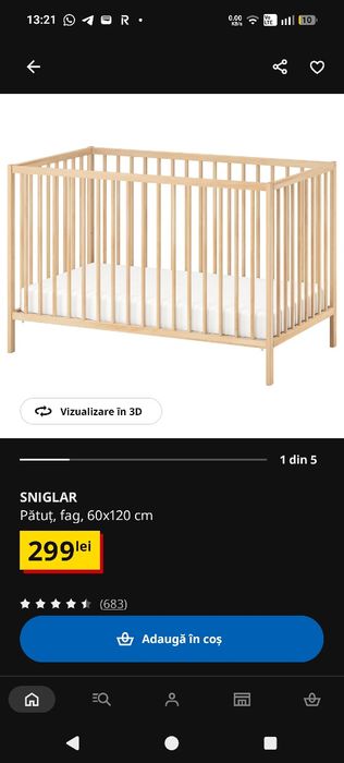 Pătuț bebe Ikeea perfect funcțional