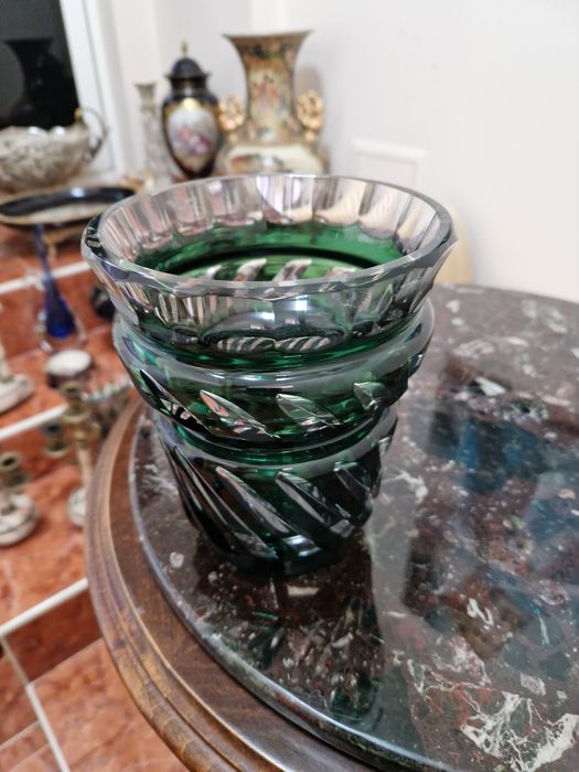 Страхотна антикварна белгийска кристална ваза Val Saint Lambert