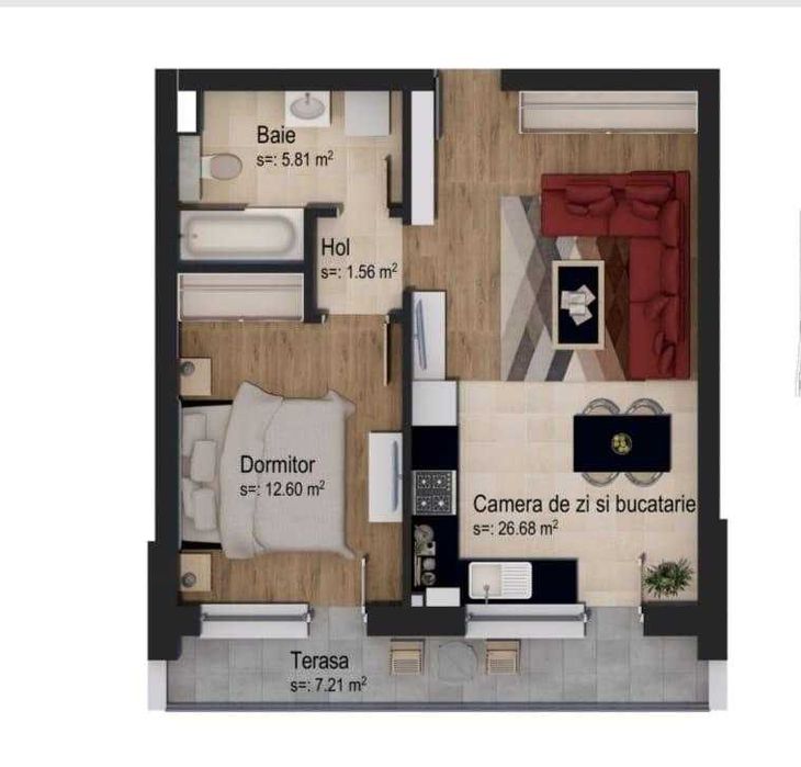 VAND APARTAMENT 2 CAMERE TIP STUDIO 47mp +boxa