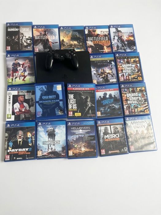 Pachet PS4 Slim + 1 Manetă DualShock 4 Originală + Colecție 18 Jocuri