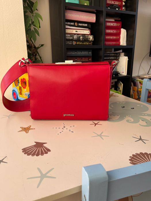 Gino Rossi червена чанта естествена кожа