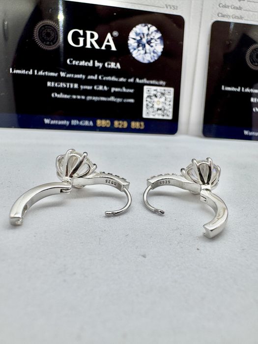 Сребърни обеци с мойсанит (Диамант) 2 карата