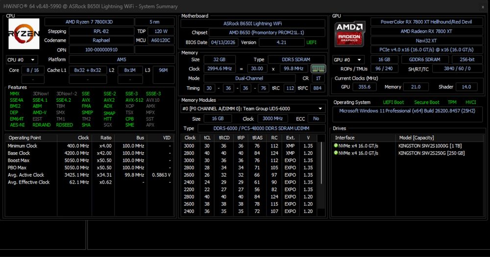 PC Gaming Ryzen 7 7800X3D, RX 7800 XT, 32GB Ram DDR5
