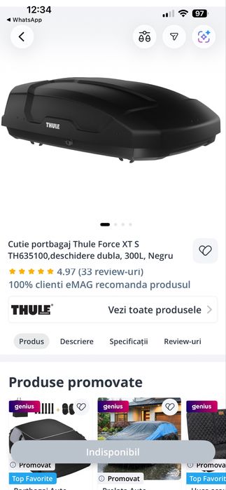 Cutie portbagaj thule cu doua deschideri si bare folosit de doua ori in Grecia