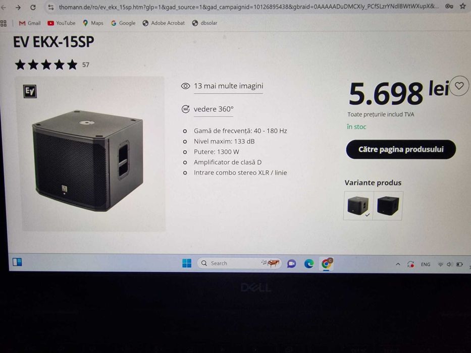 Subwoofer activ ElectroVoice  EV EKX-15SP impecabil