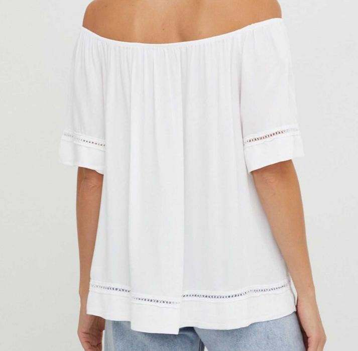 Bluza cazuta pe umeri, barcuta, alb, nou, S/36