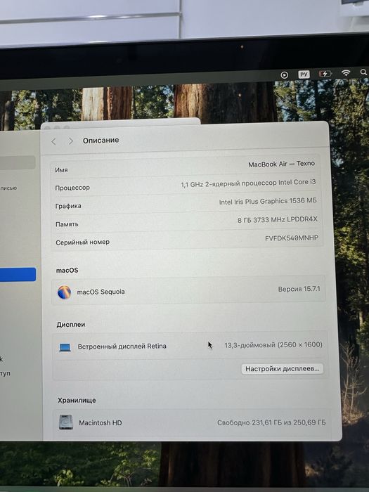 Macbook Air 2020 core i3