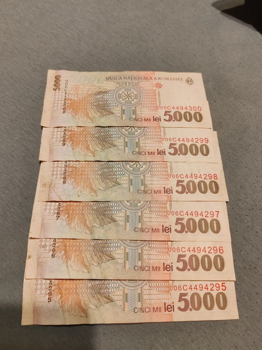 Ofertă 10 bancnote de 5000 lei , an 1998, serii consecutive