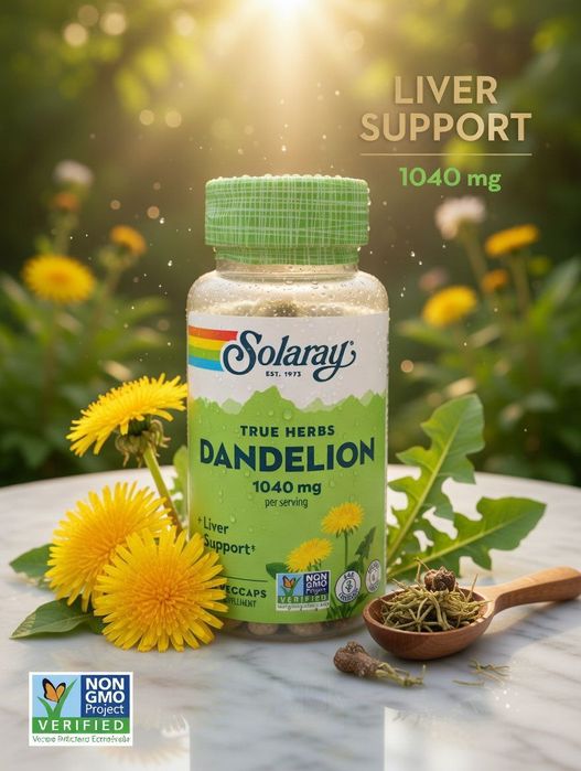 Одуванчик True Herbs Dandelion, Solaray 1040 мг(520мг на капсулу) 100