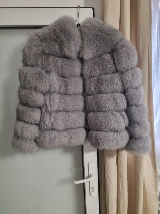 BEST Leather & Fur Haina Blana Vulpe Argintie masura S 100% Originala