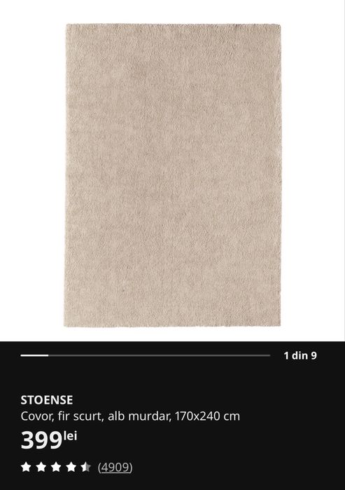 Covor, fir scurt, alb murdar, 170x240 cm