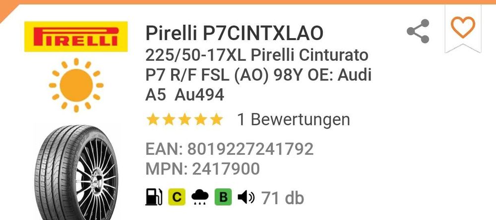 Anvelope vară Pirelli 225/50/17