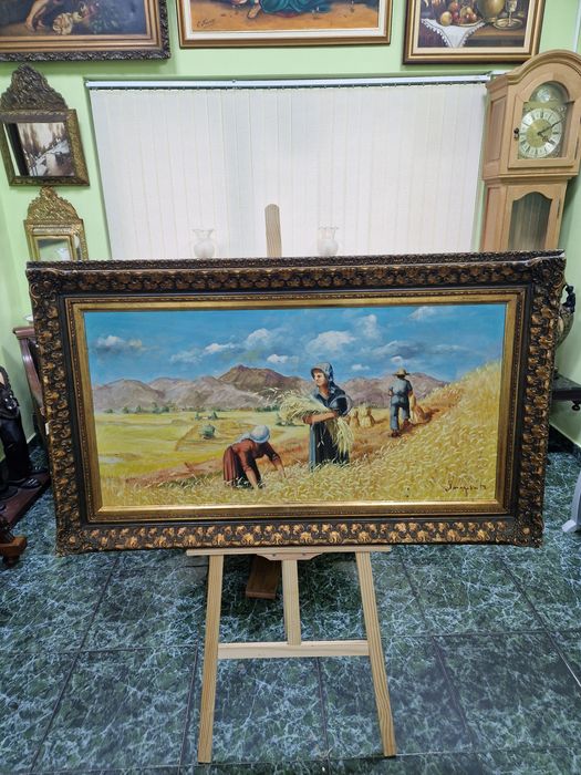 Уникална голяма антикварна авторска картина масло