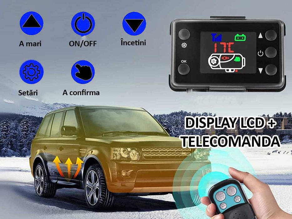 Aeroterma diesel cu telecomanda si  LCD vehicule 12V/24V 2000W/5000W