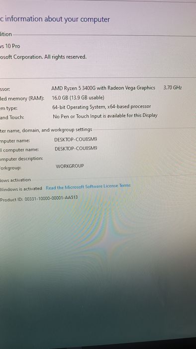 Calculator unitate gaming AMD Ryzen 5 3400g 16g ram ssd hdd RX Vega 11