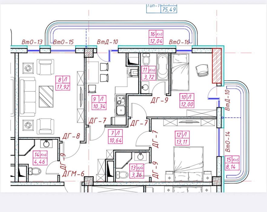 83 м2 + балкон , ЖК Parkwood , 3 комнаты